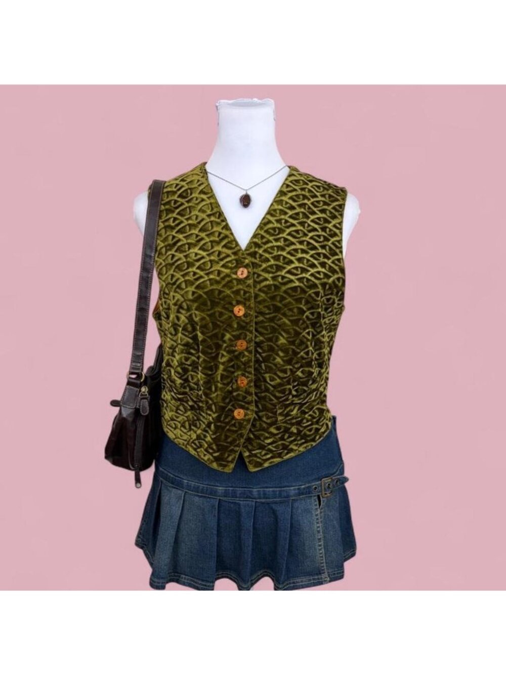 90s green boho velvet vest top